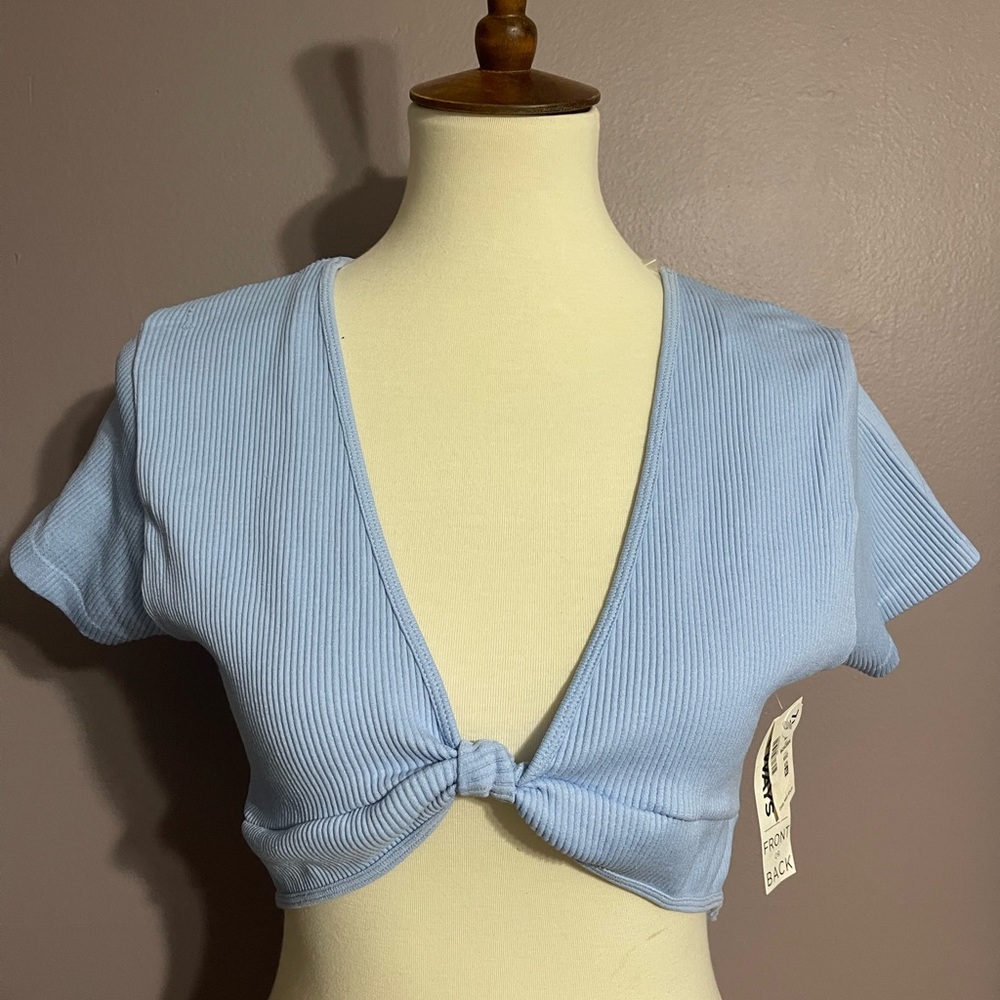 Aeropostale Sky Blue Reversible Ribbed Crop Top | XL